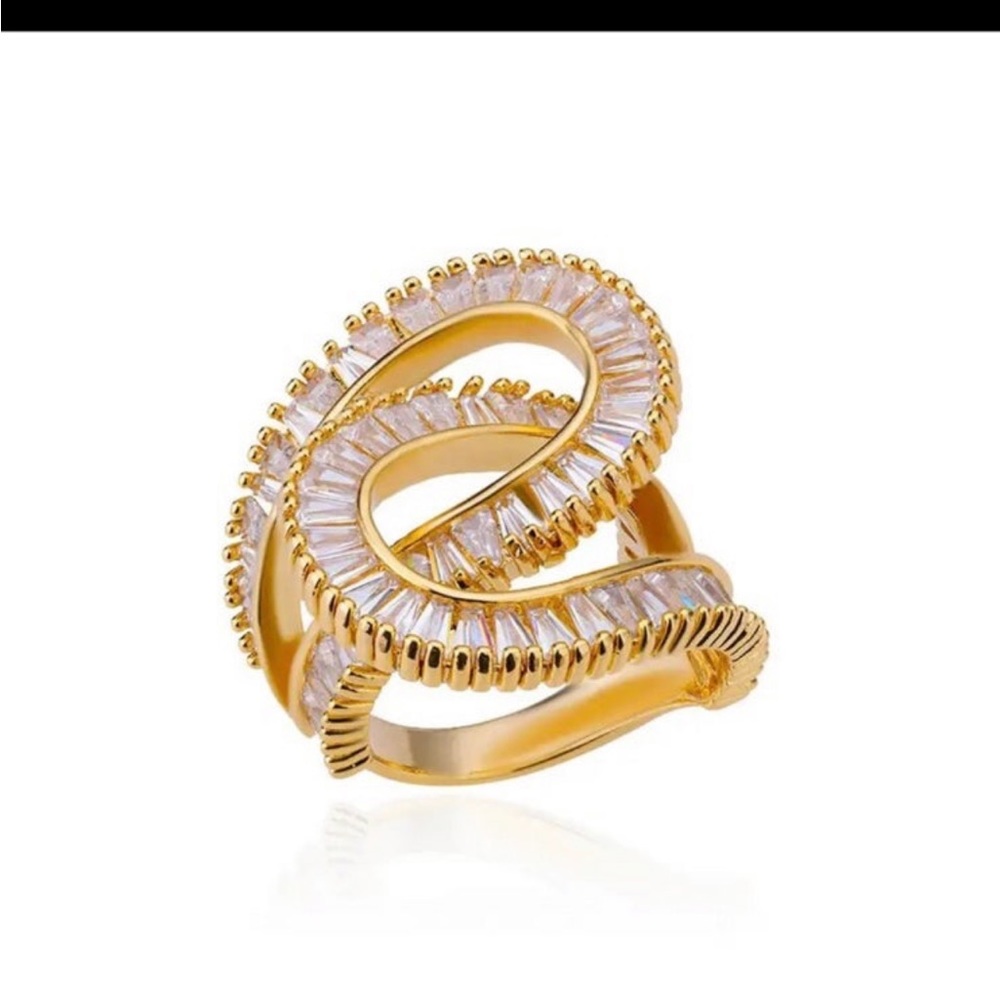 Gold Tone Crystal Wrapped Ribbon Ring size 6